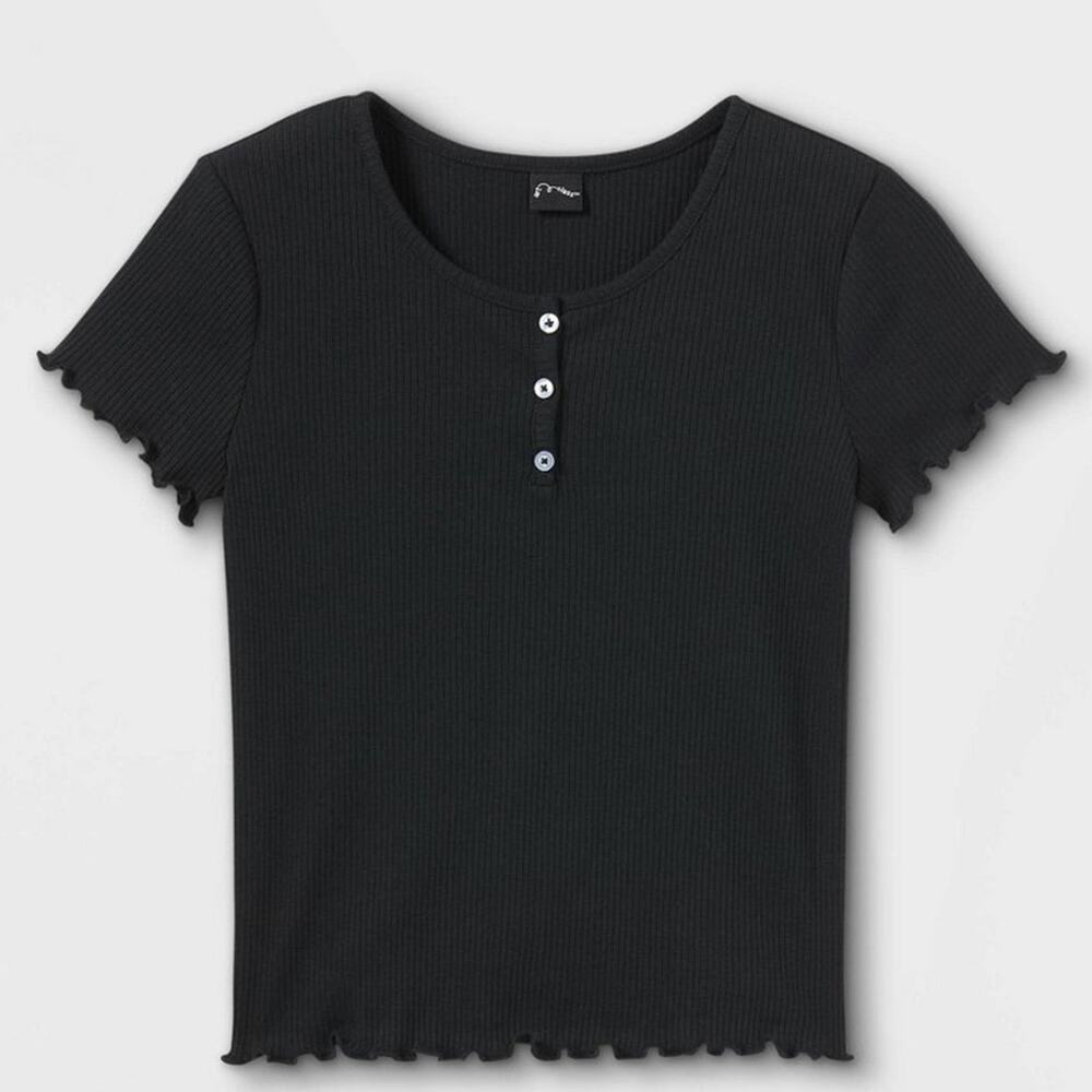 Art Class Girls Ribbed Henley Top - Casual Black Comfort